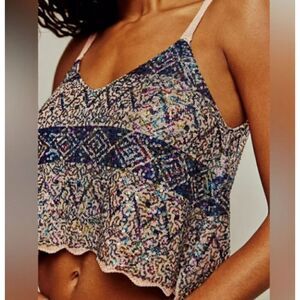 Free People Shimmy Cropped Sequin Tank Top Womens Medium Twighlight Rose Combo